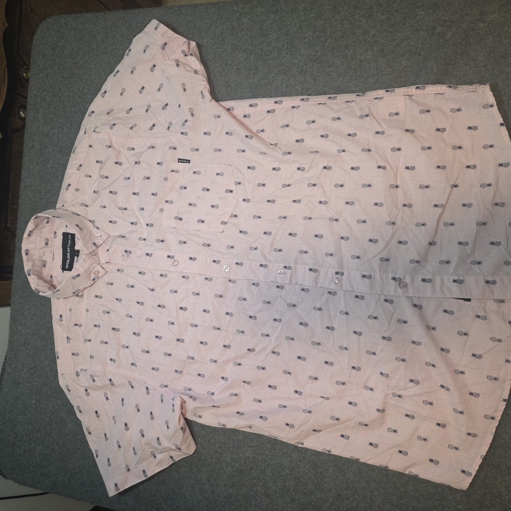 Molokai Surf Co. Pink Pineapple Print Short Sleeve Button Down Shirt Sz Large C2
